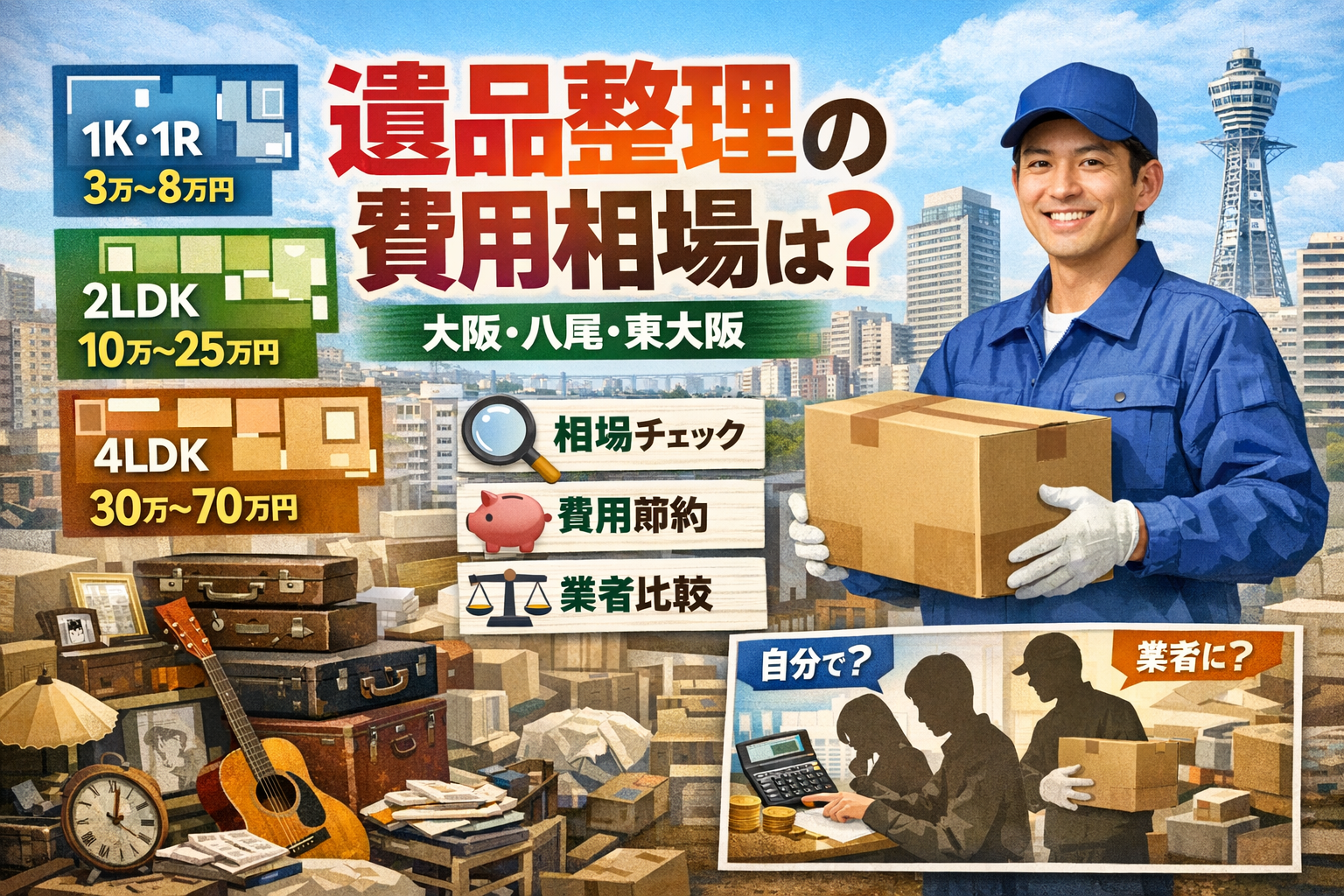 遺品整理の費用相場は？間取り別料金と安くする方法【大阪・八尾・東大阪】