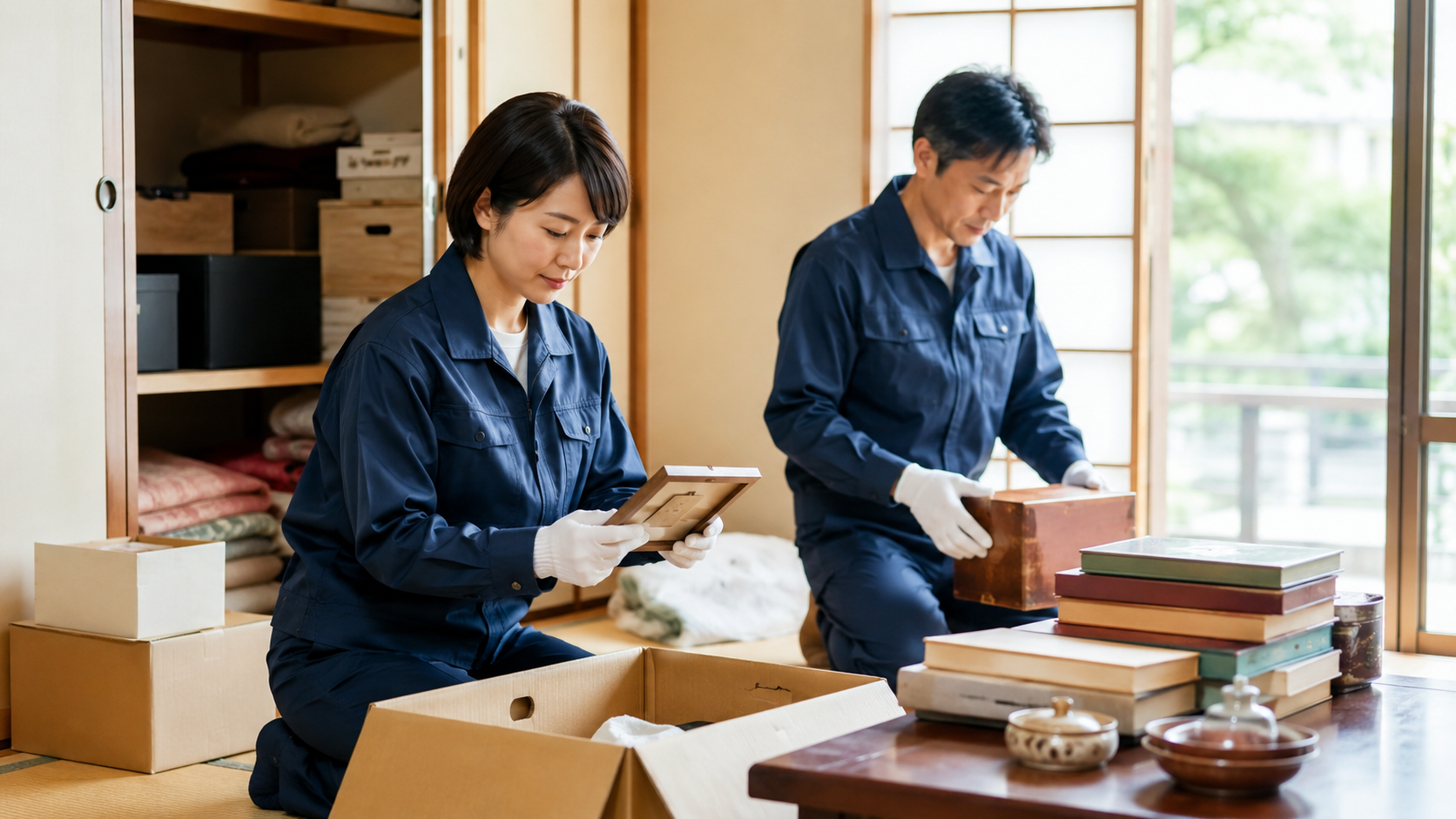 和室での遺品整理作業
